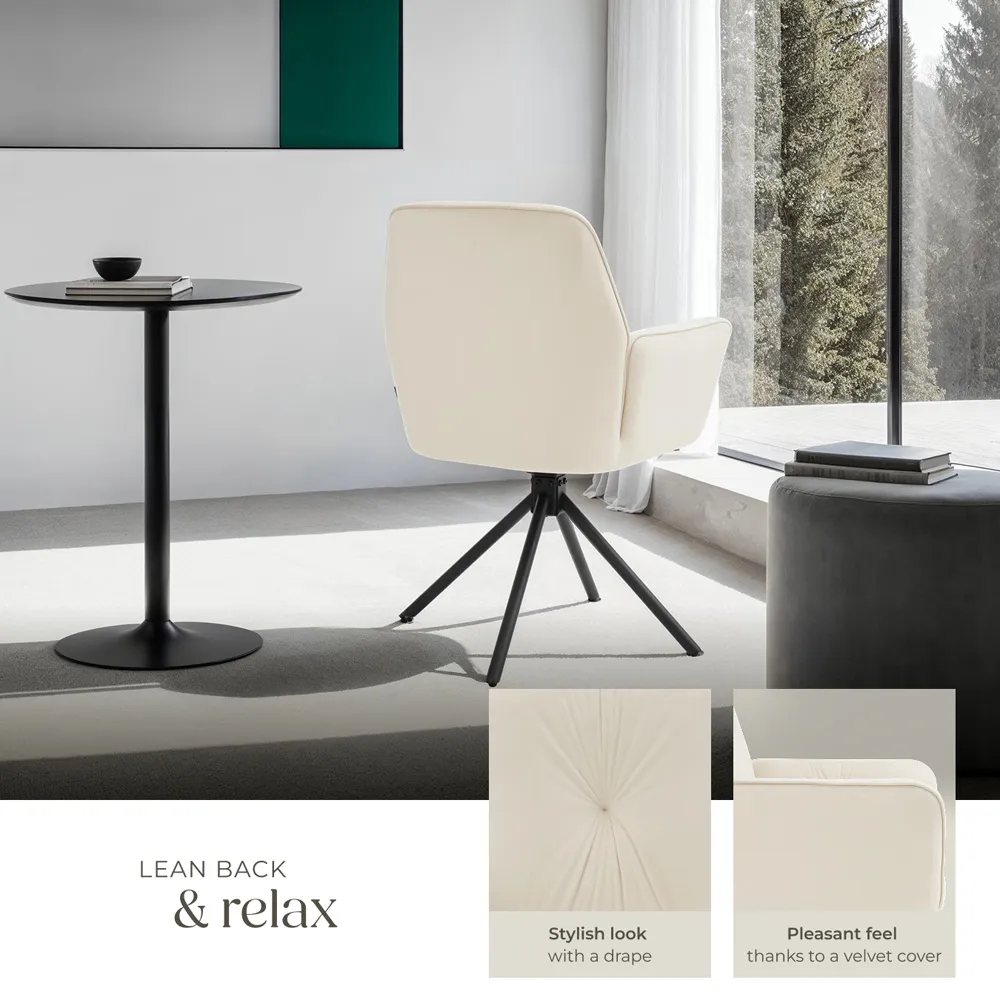 Lenia Set of 2 Swivel Chairs - Cream, Velvet