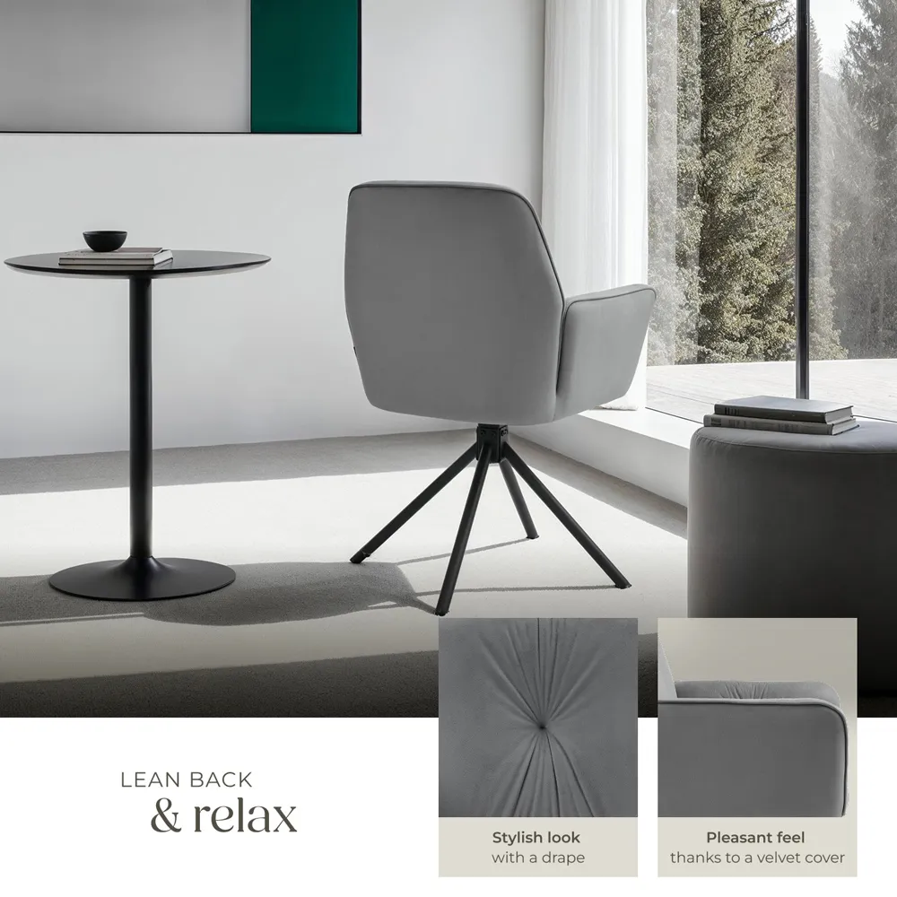 Lenia Set of 4 Swivel Chairs - Grey, Velvet