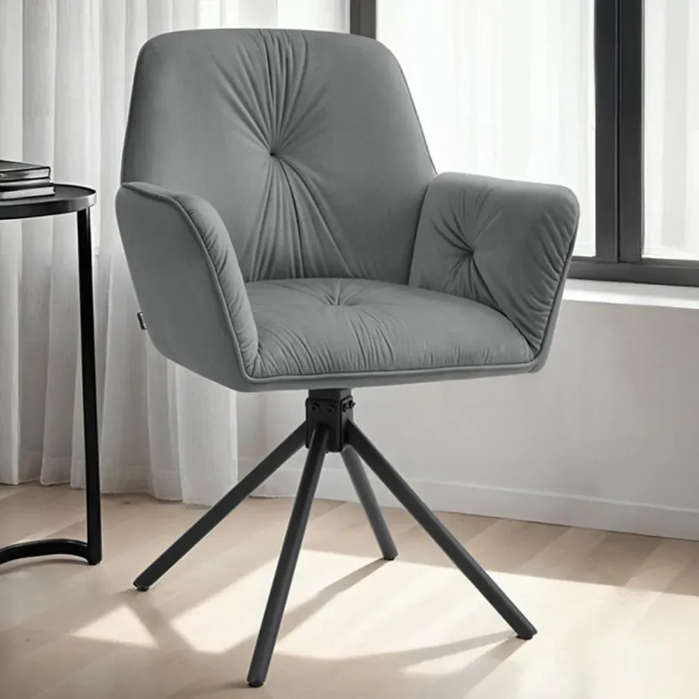 Lenia Set of 4 Swivel Chairs - Grey, Velvet