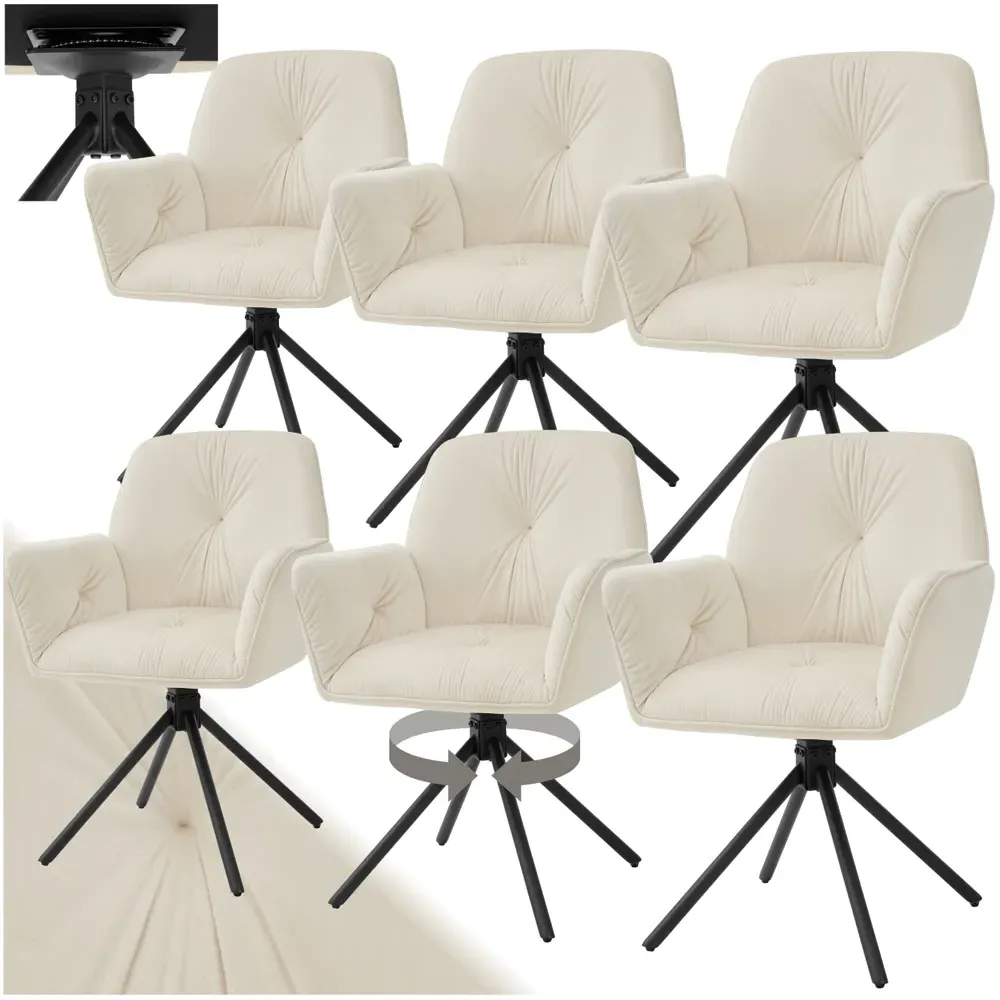 Lenia Set of 6 Swivel Chairs - Cream, Velvet