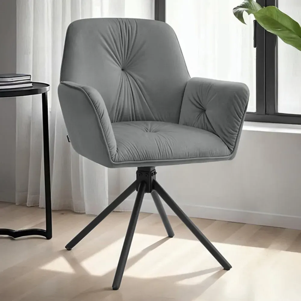 Lenia Set of 6 Swivel Chairs - Grey, Velvet