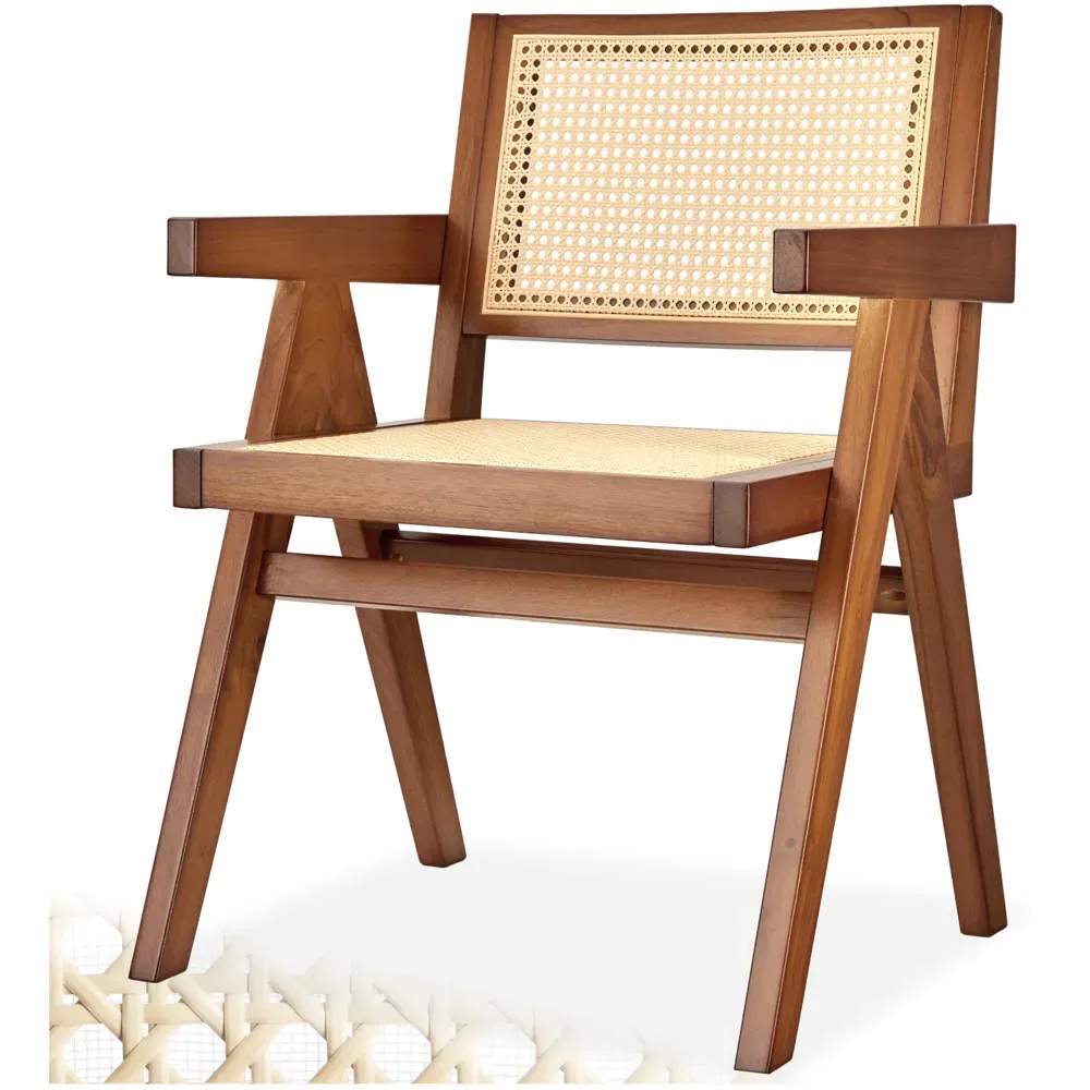 Lizzy Dark Oak Dining Chair with Rattan Backrest - Brown