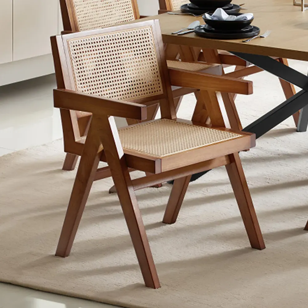 Lizzy Dark Oak Dining Chair with Rattan Backrest - Brown