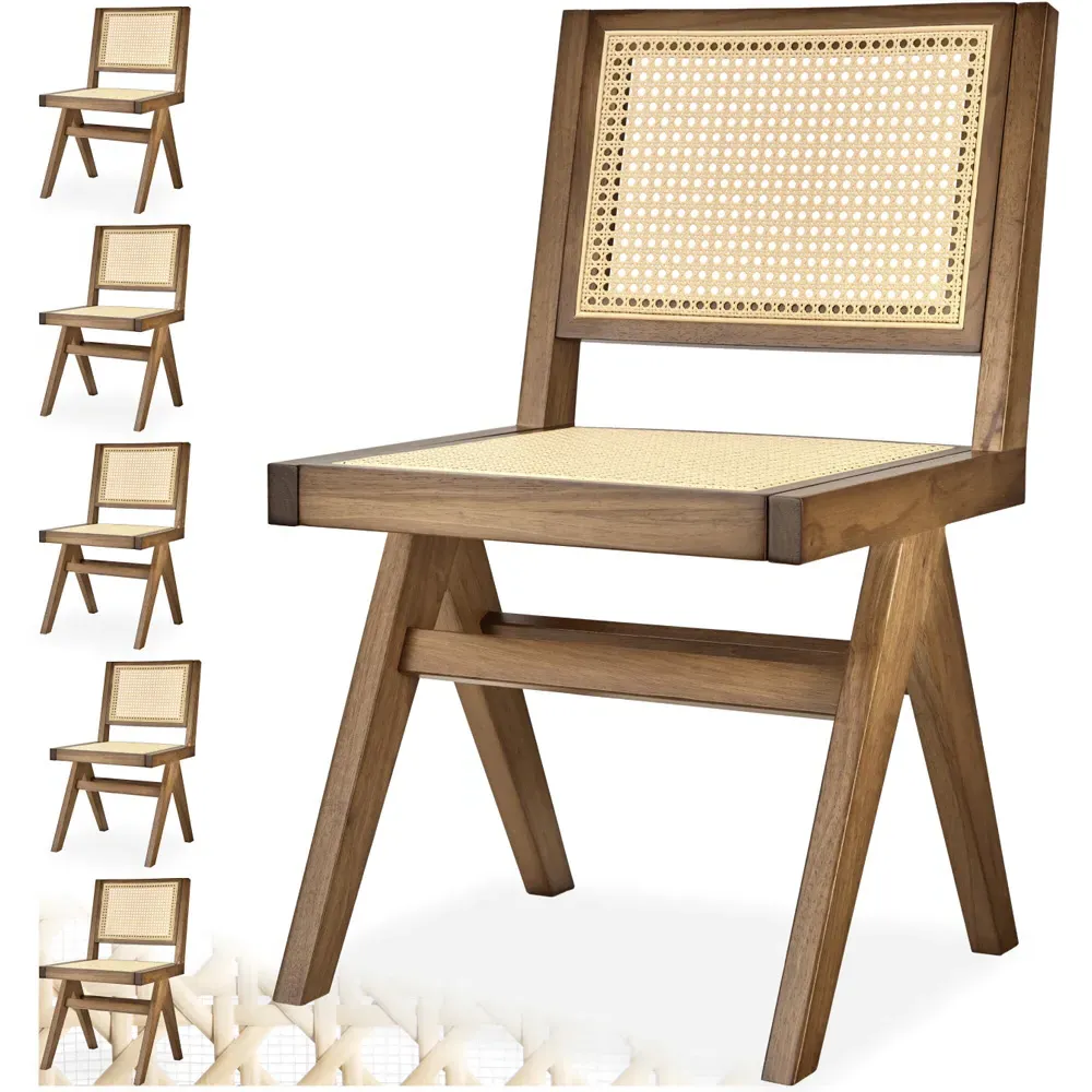 Lizzy Light Oak Rattan Backrest Accent Chair Set of 6 - Brown