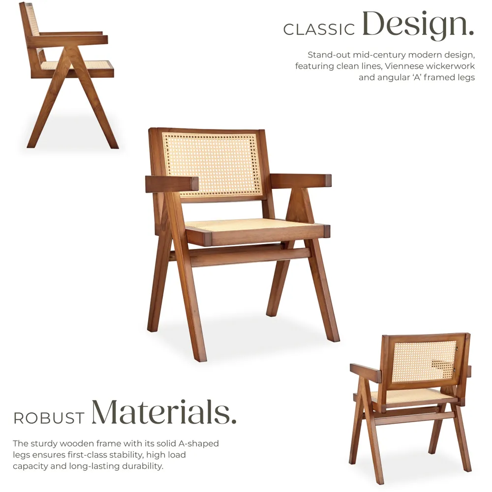 Lizzy Set of 2 Dark Oak Dining Chair with Rattan Backrest - Brown