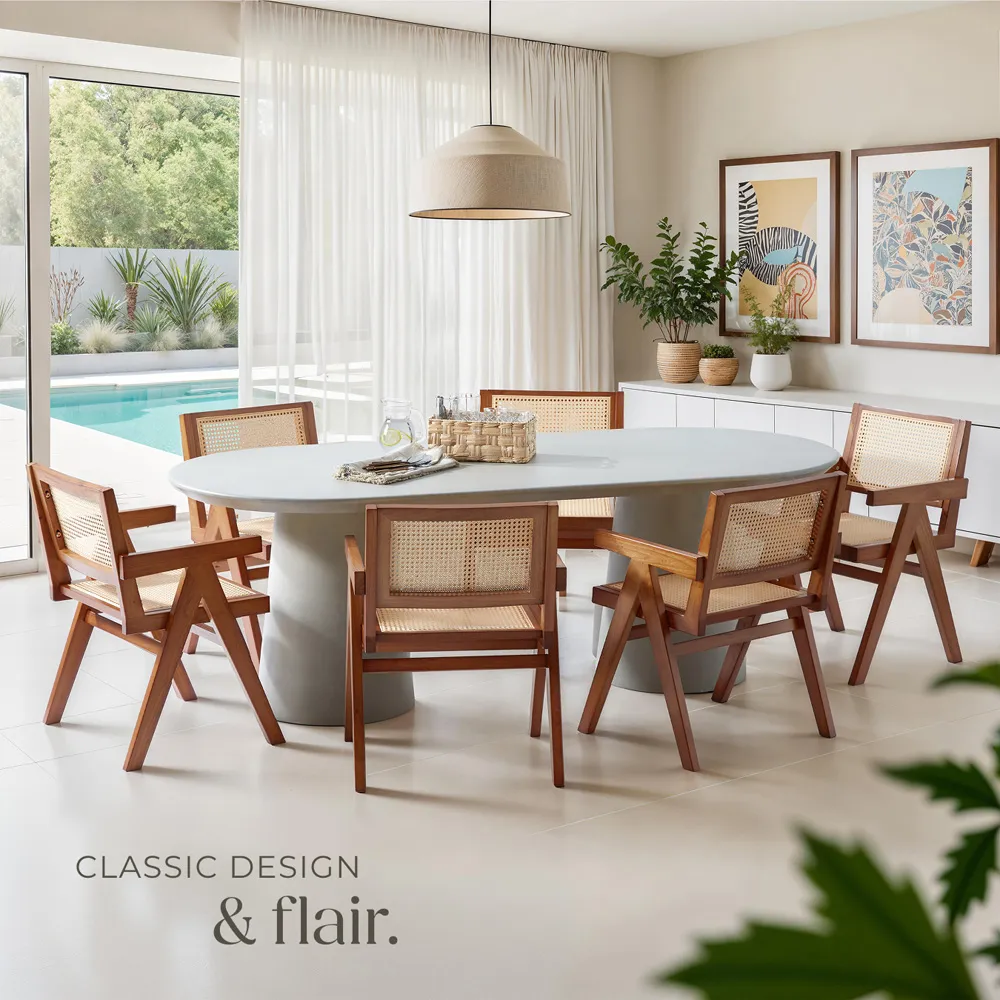 Lizzy Set of 2 Dark Oak Dining Chair with Rattan Backrest - Brown