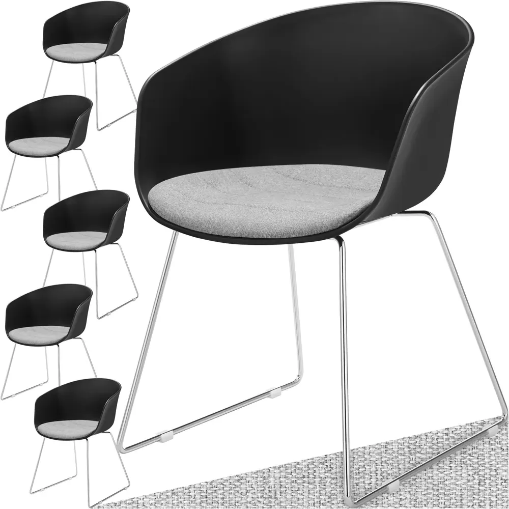 Logart Set of 6 Continuous Arm Dining Chairs - Black, Plastic