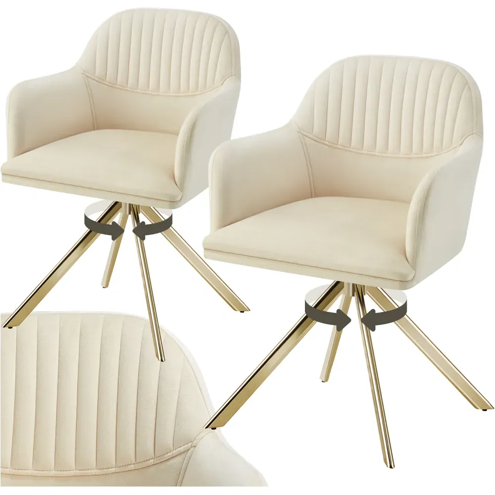 Lona Set of 2 Swivel Accent Chairs - Cream, Velvet