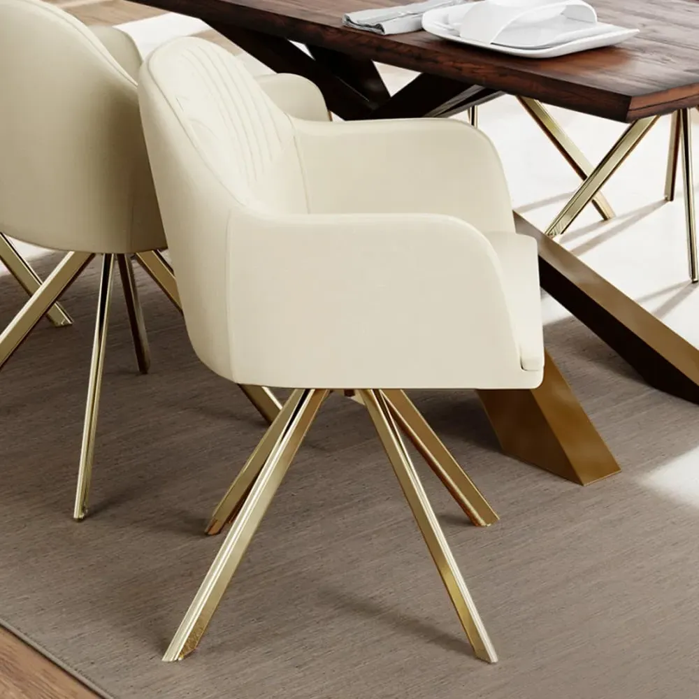 Lona Set of 2 Swivel Accent Chairs - Cream, Velvet