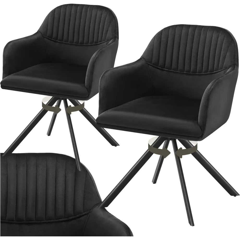 Lona Set of 2 Swivel Armchair - Black, Velvet