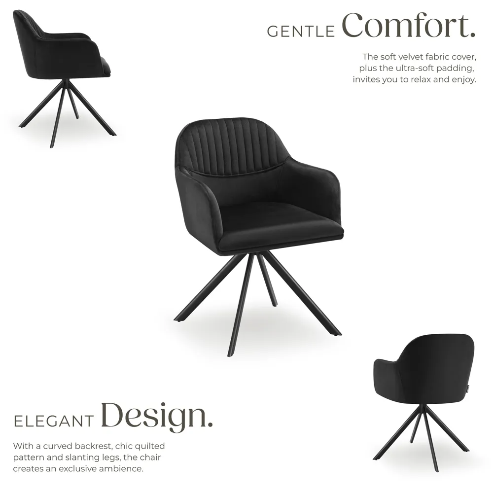 Lona Set of 2 Swivel Armchair - Black, Velvet