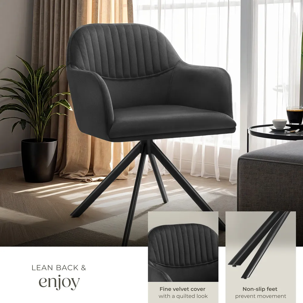 Lona Set of 2 Swivel Armchair - Black, Velvet