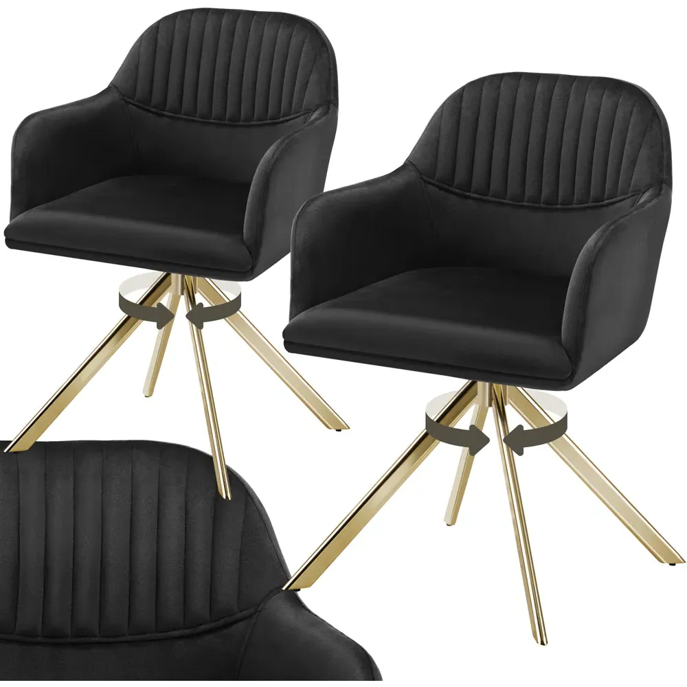 Lona Set of 2 Swivel Armchair - Black, Velvet