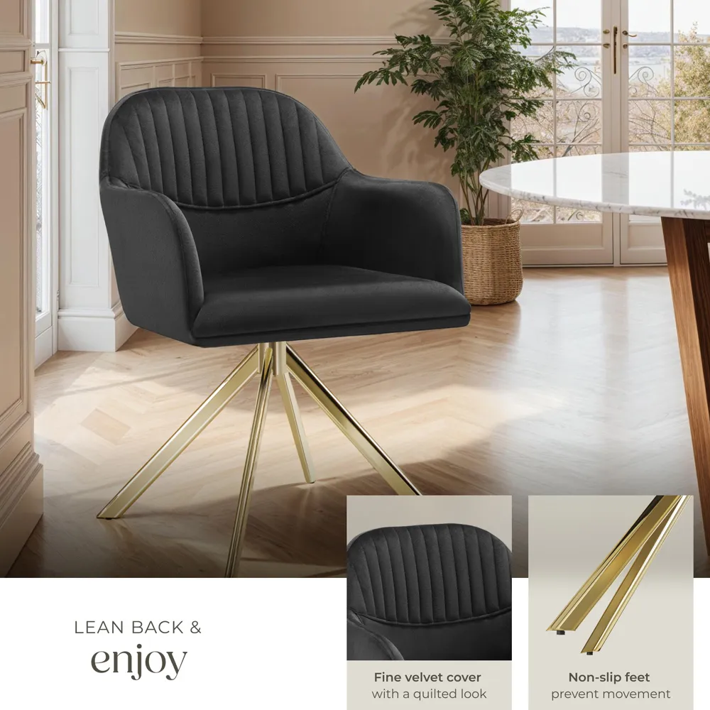 Lona Set of 2 Swivel Armchair - Black, Velvet