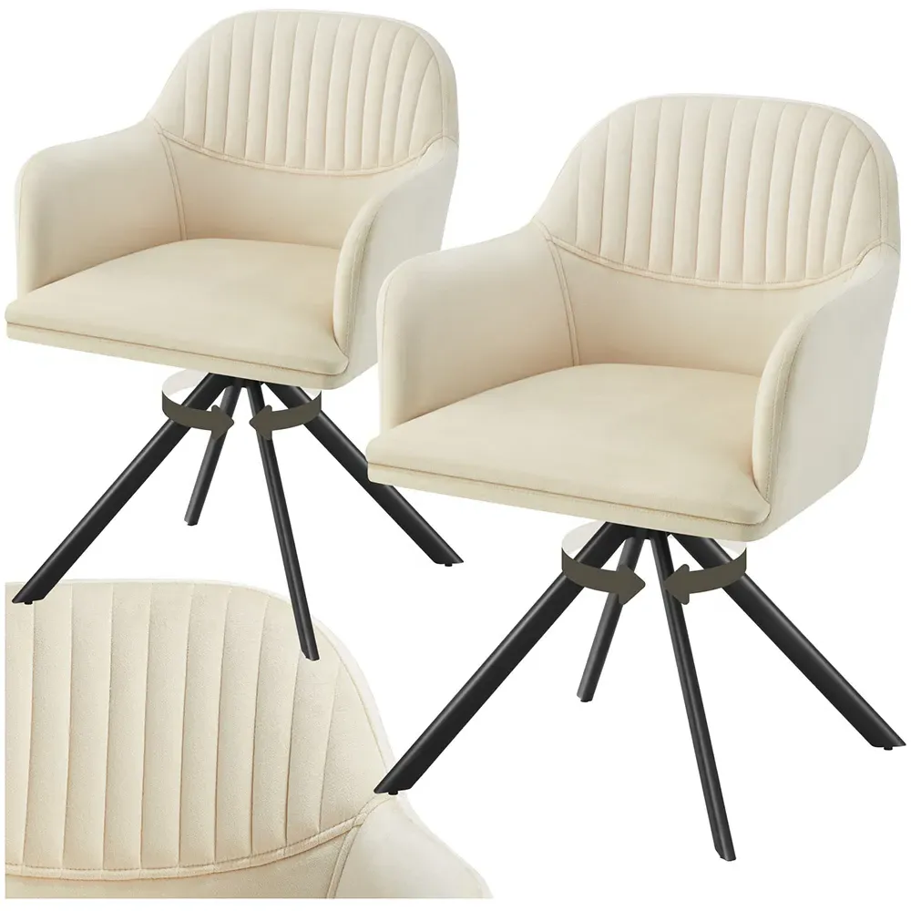 Lona Set of 2 Swivel Armchairs - Cream, Velvet