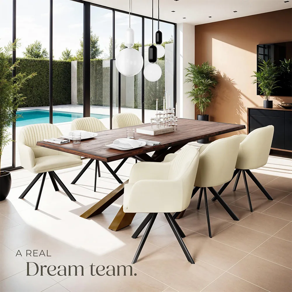 Lona Set of 2 Swivel Armchairs - Cream, Velvet