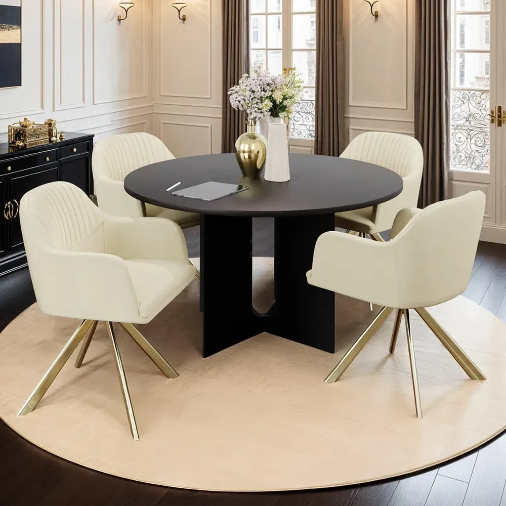 Lona Set of 4 Swivel Accent Chairs - Cream, Velvet