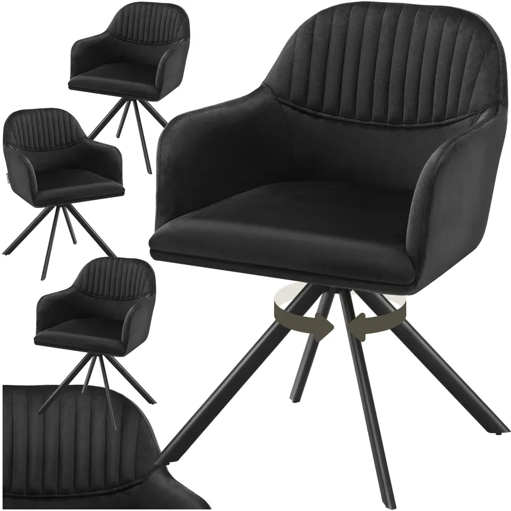 Lona Set of 4 Swivel Armchair - Black, Velvet