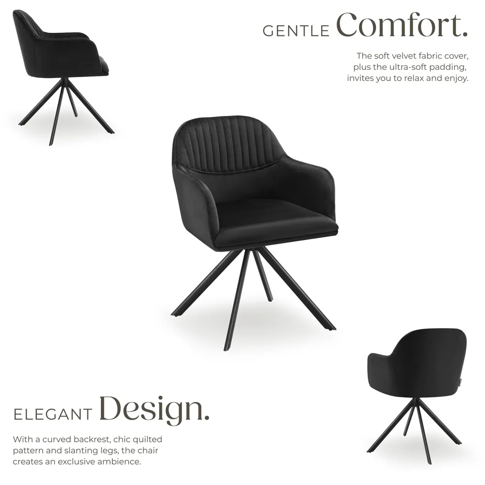 Lona Set of 4 Swivel Armchair - Black, Velvet