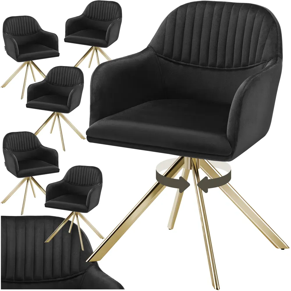 Lona Set of 6 Swivel Accent Chairs - Black, Velvet