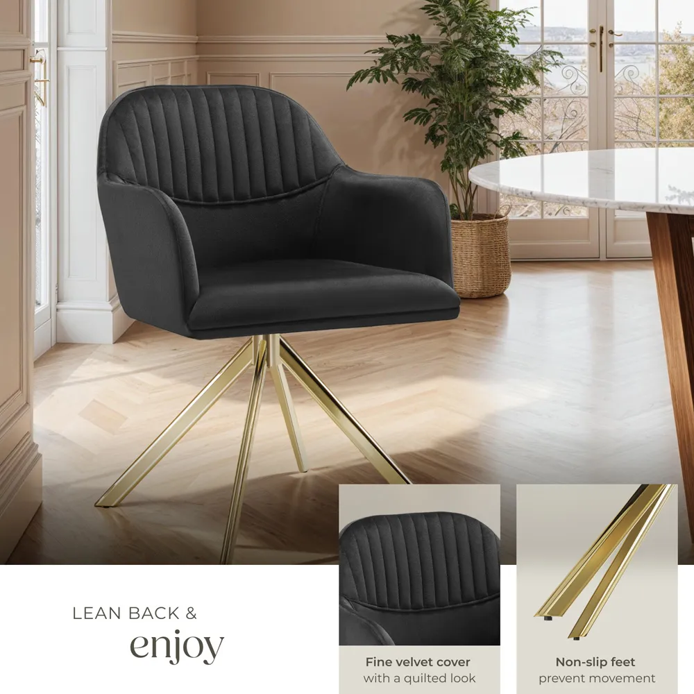 Lona Set of 6 Swivel Accent Chairs - Black, Velvet