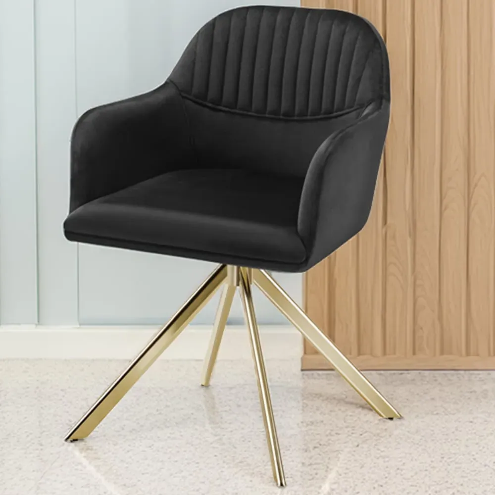 Lona Set of 6 Swivel Accent Chairs - Black, Velvet