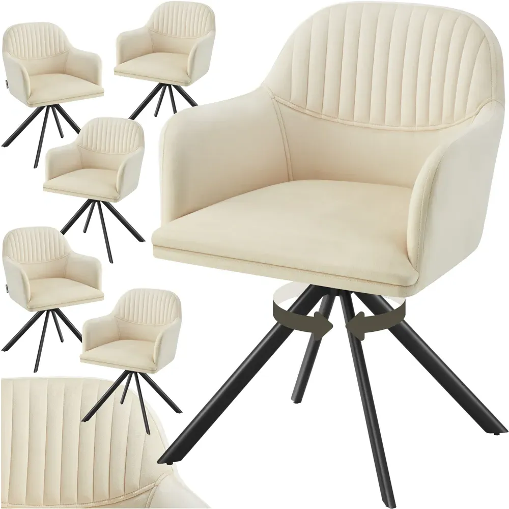Lona Set of 6 Swivel Armchairs - Cream, Velvet