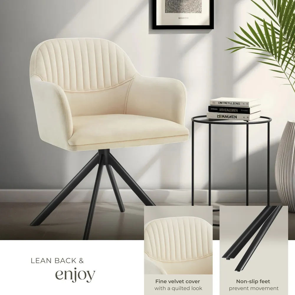 Lona Set of 6 Swivel Armchairs - Cream, Velvet