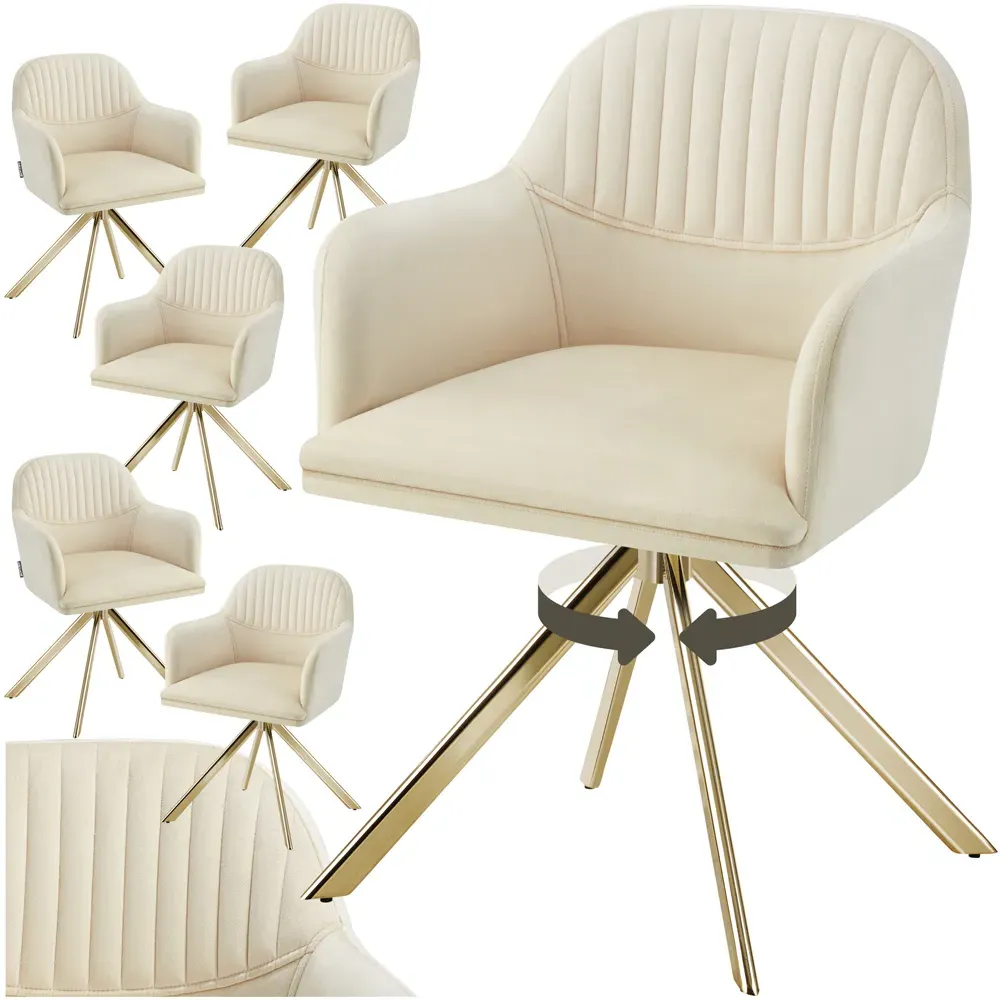 Lona Set of 6 Swivel Armchairs - Cream, Velvet