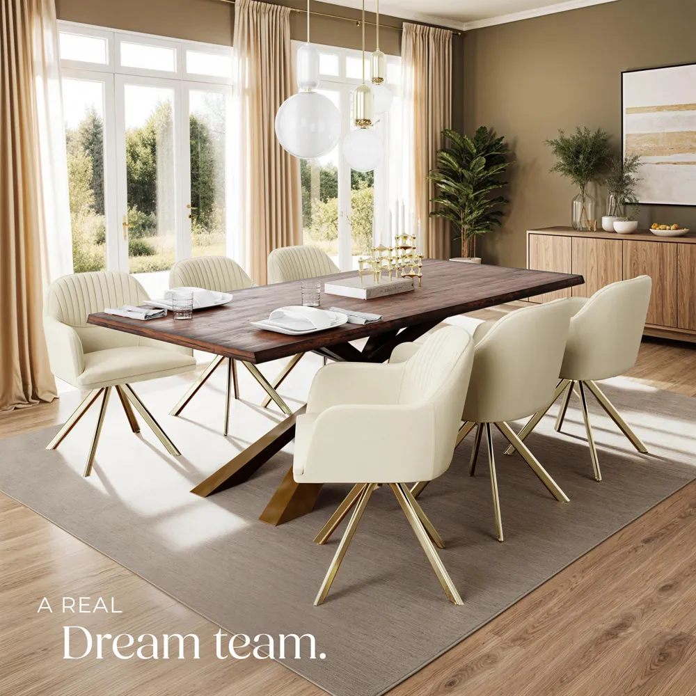 Lona Set of 6 Swivel Armchairs - Cream, Velvet