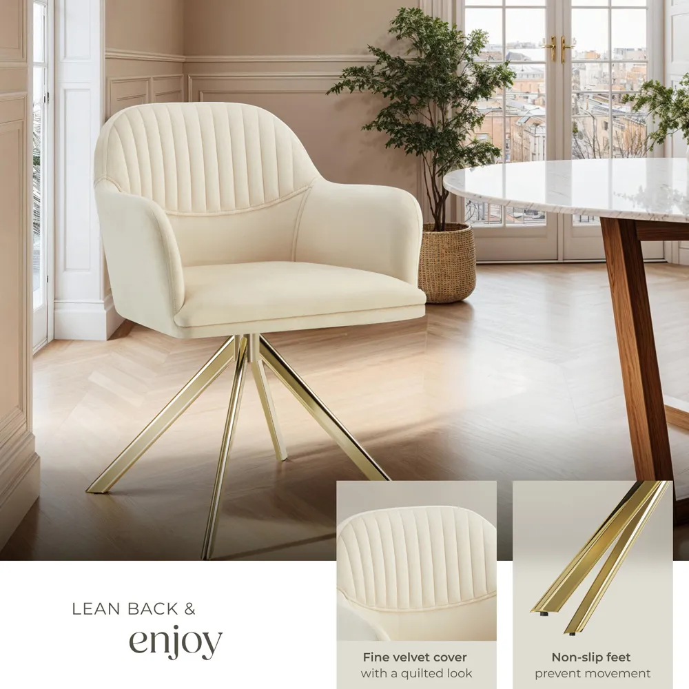 Lona Set of 6 Swivel Armchairs - Cream, Velvet