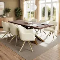 Lona Set of 6 Swivel Armchairs - Cream, Velvet