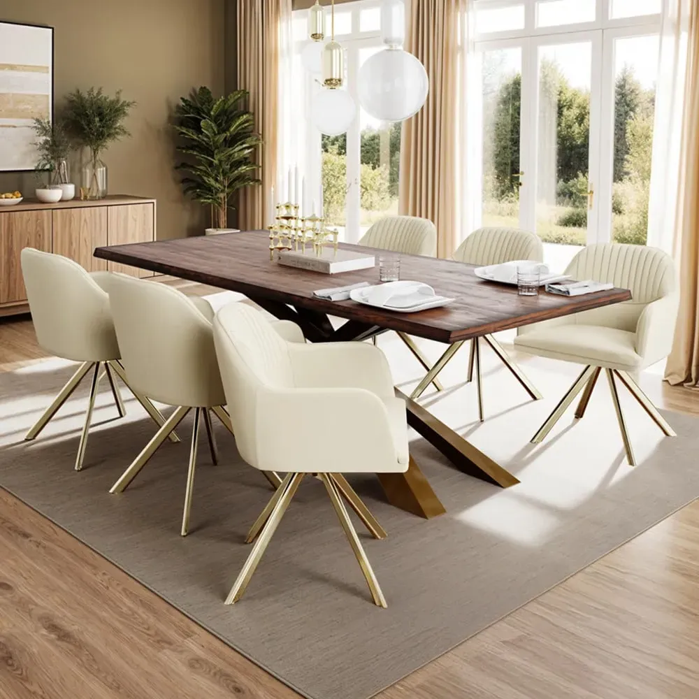 Lona Set of 6 Swivel Armchairs - Cream, Velvet image