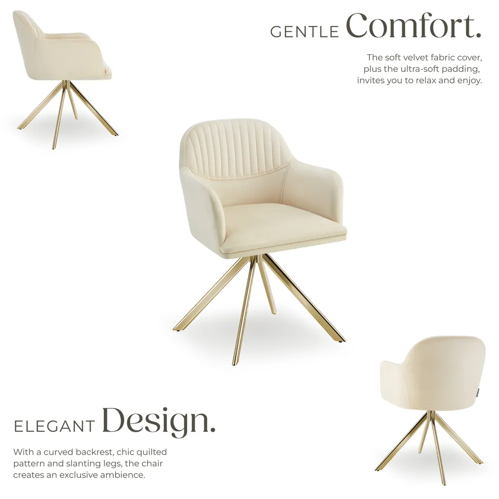 Lona Swivel Accent Chair - Cream, Velvet