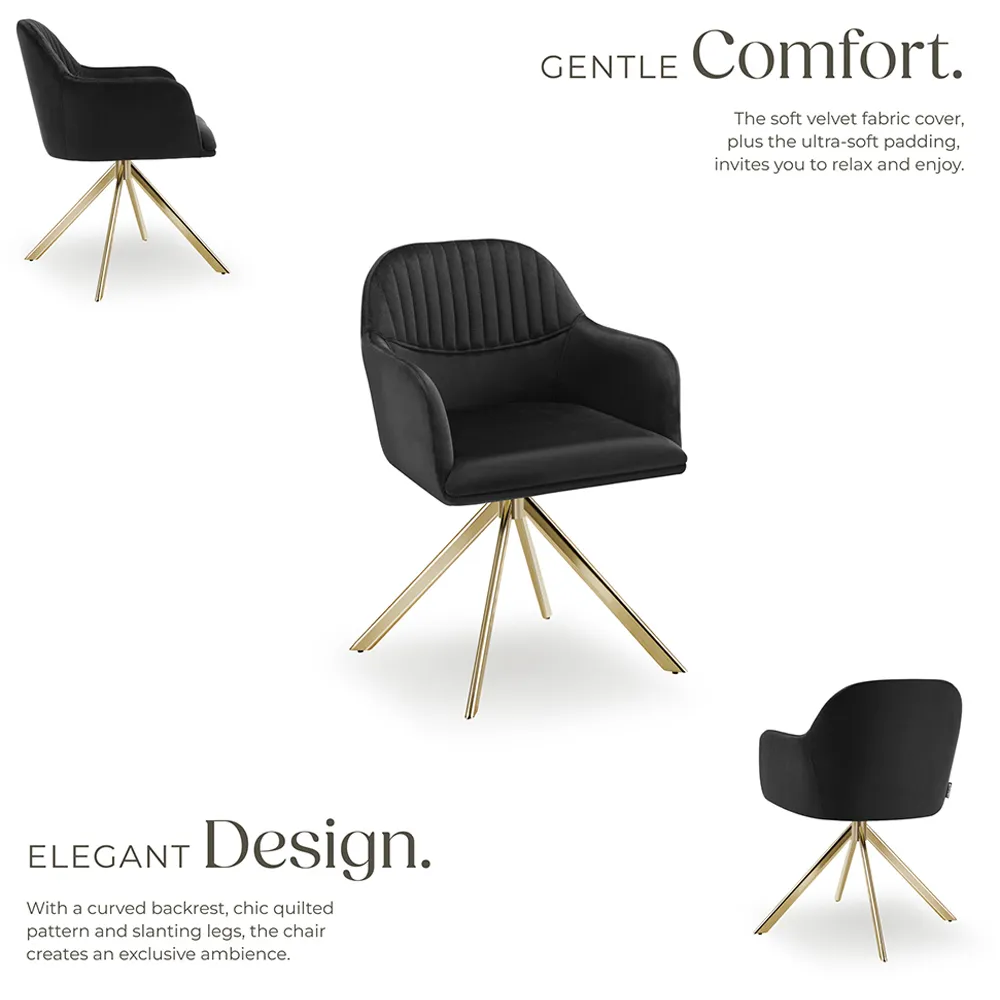 Lona Swivel Armchair - Black, Velvet