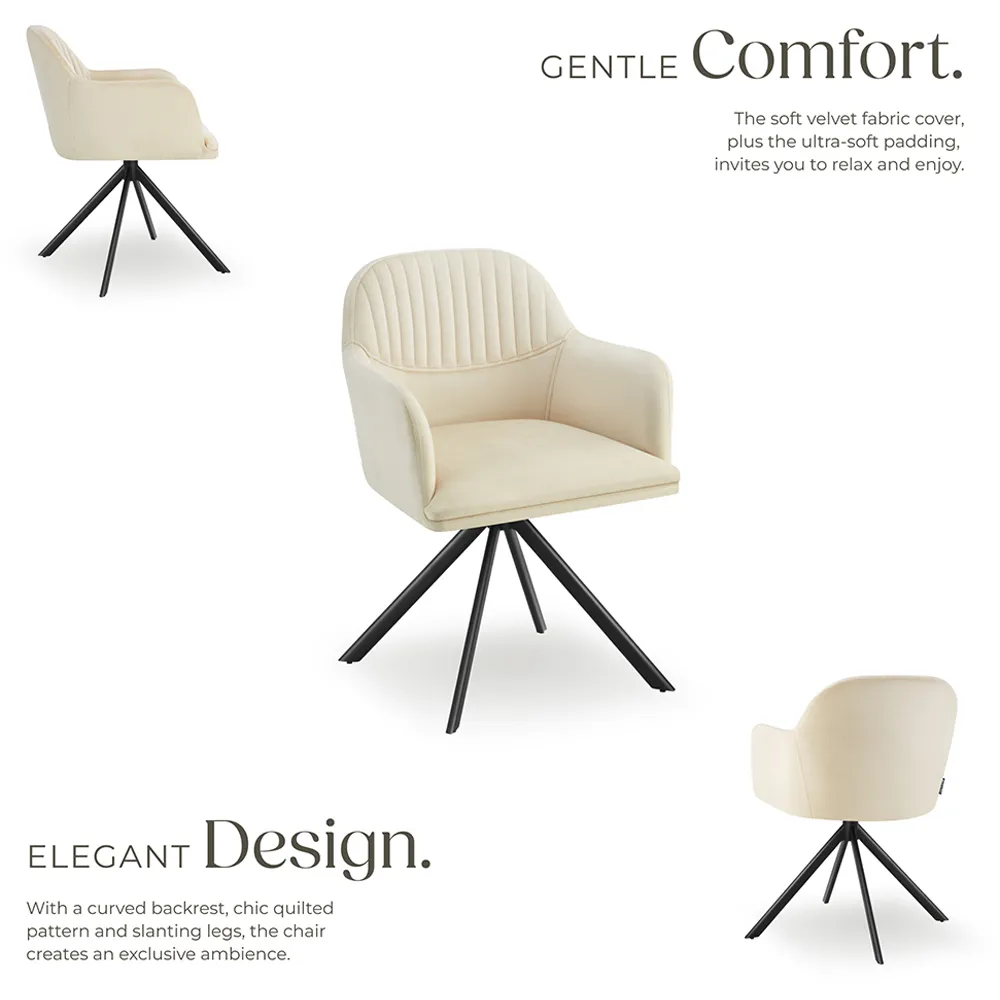 Lona Swivel Armchair - Cream, Velvet