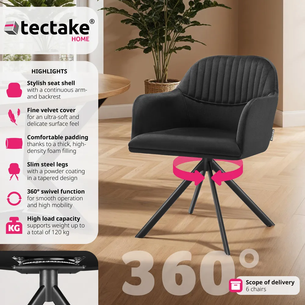 Lounge Velvet Fabric Armchair 6 Pack - Black