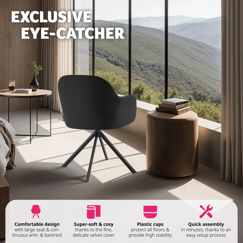 Lounge Velvet Fabric Armchair 6 Pack - Black