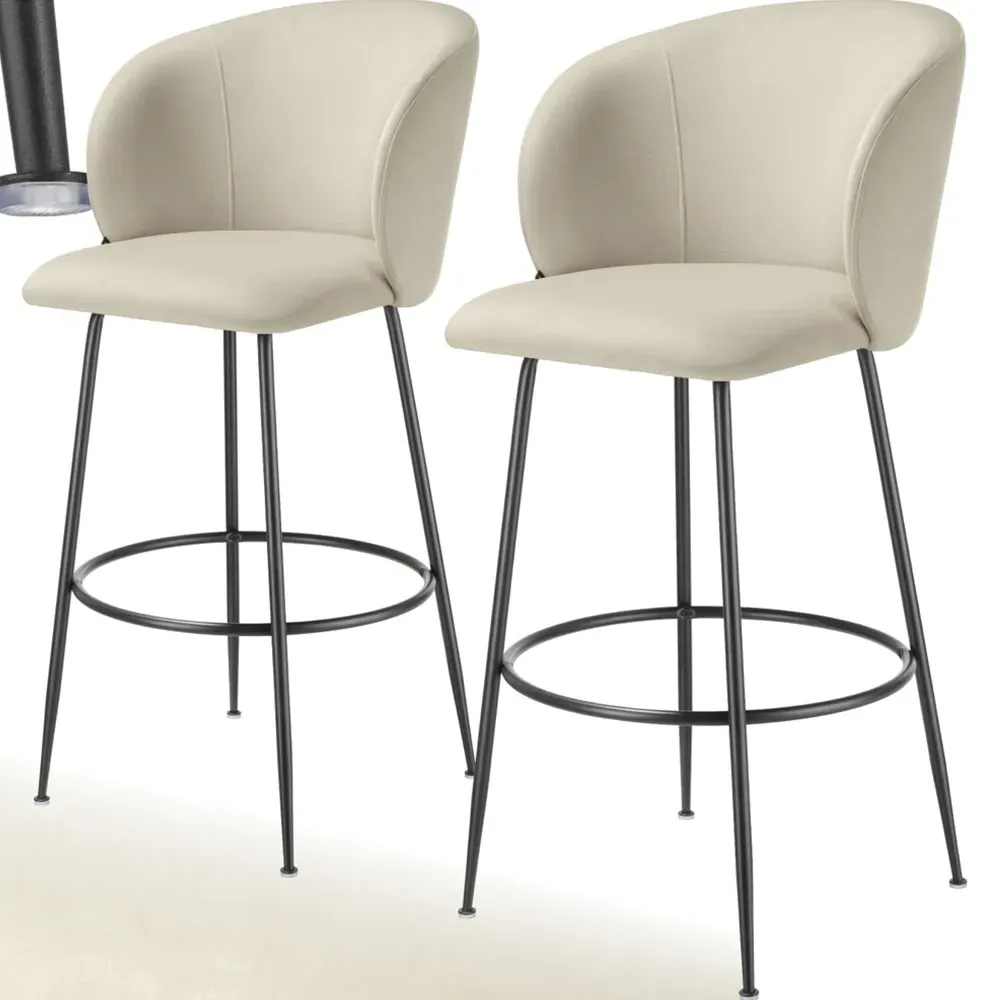 Luana Padded Bar Stool Set of 2 - Cream, Velvet