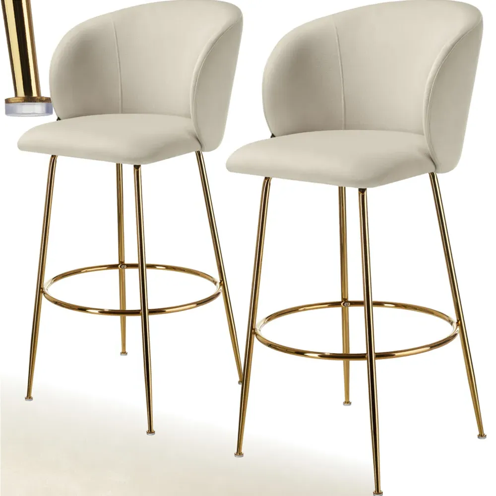 Luana Padded Bar Stool Set of 2 - Cream, Velvet