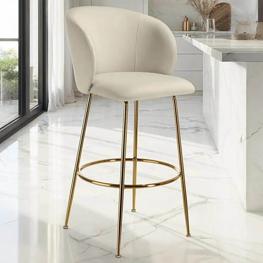 Luana Padded Bar Stool Set of 2 - Cream, Velvet