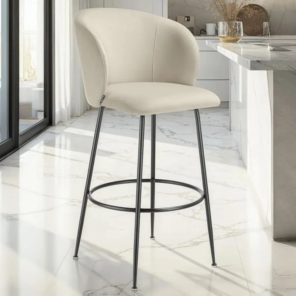 Luana Padded Bar Stool Set of 2 - Cream, Velvet image
