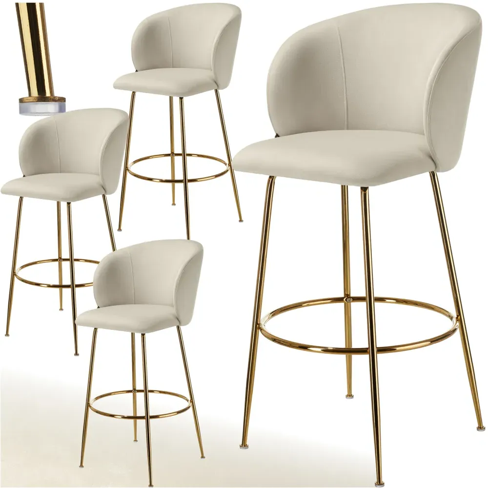 Luana Padded Bar Stool Set of 4 - Cream, Velvet