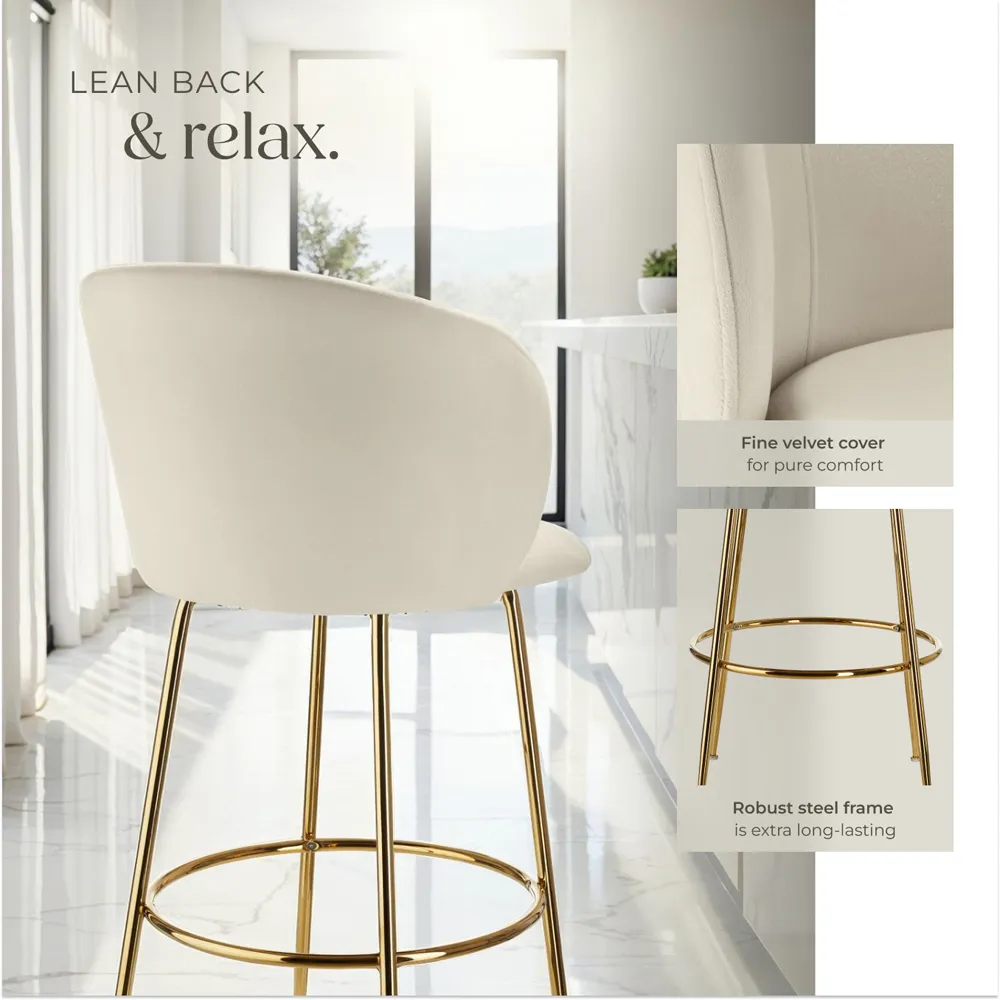 Luana Padded Bar Stool Set of 4 - Cream, Velvet