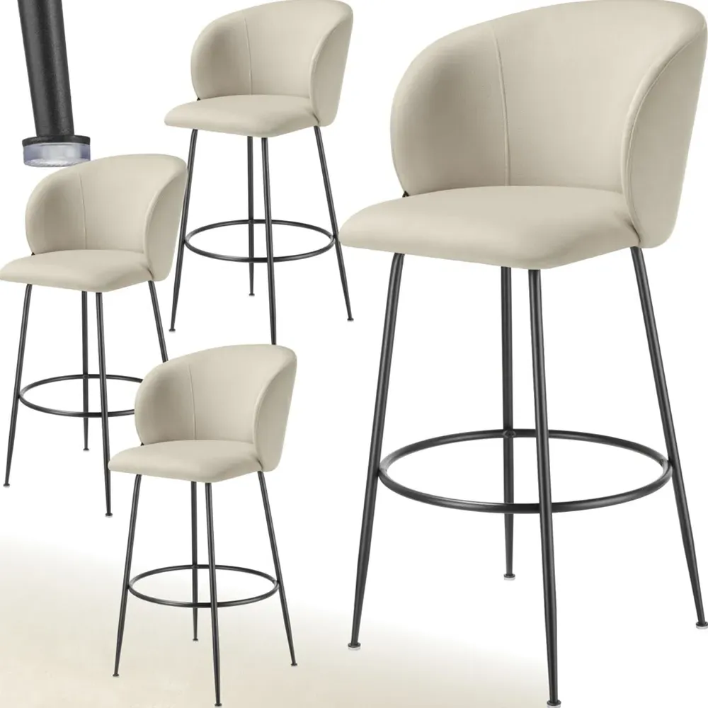 Luana Padded Bar Stool Set of 4 - Cream, Velvet