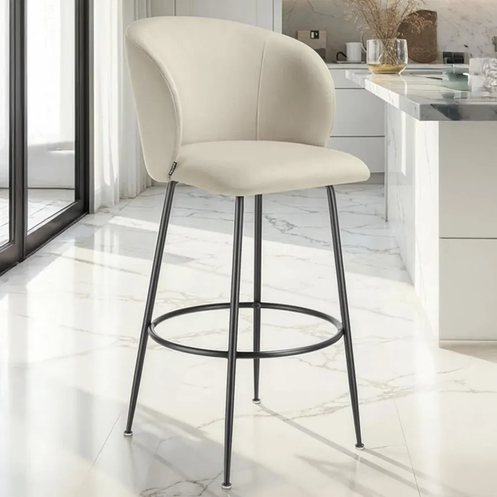 Luana Padded Bar Stool Set of 4 - Cream, Velvet