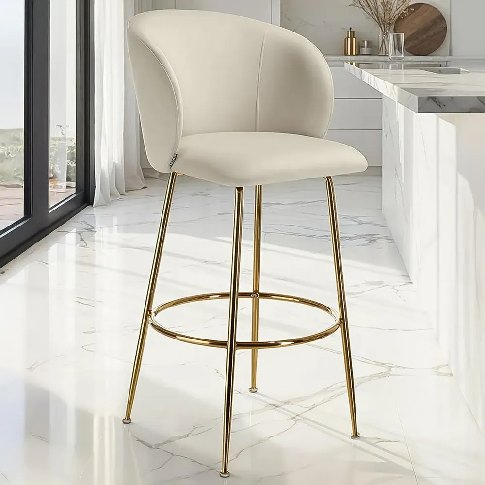 Luana Padded Bar Stool Set of 4 - Cream, Velvet
