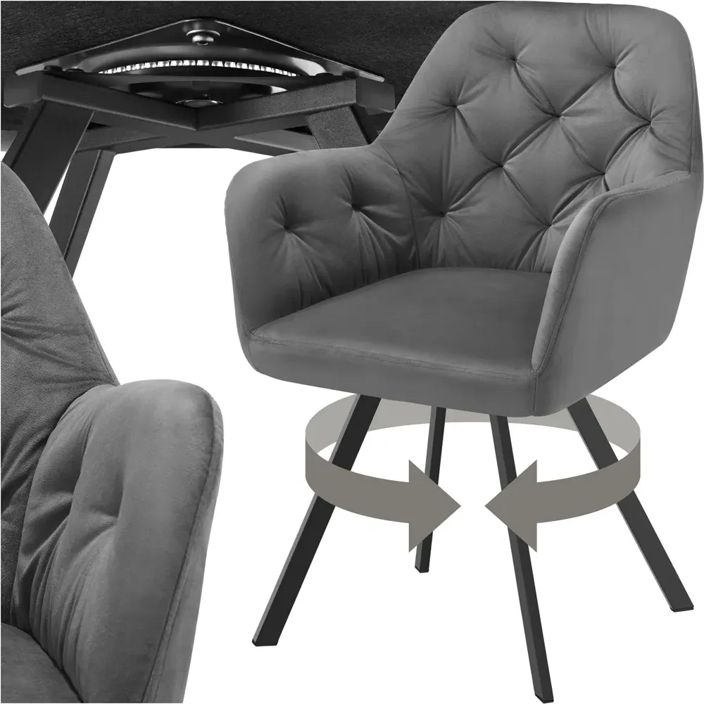 Lucia Quilted Swivel Armchair - Anthracite, Velvet