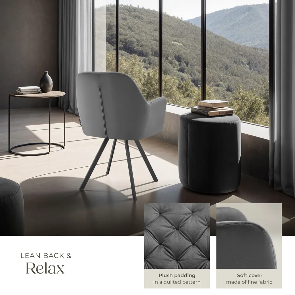 Lucia Quilted Swivel Armchair - Anthracite, Velvet