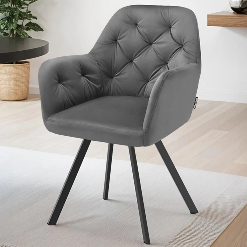Lucia Quilted Swivel Armchair - Anthracite, Velvet